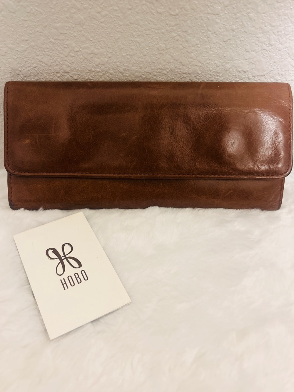 HOBO Brown Leather Foldover Magnetic Clutch Wallet